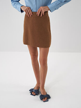 Xint Camel Doğal Yün Dokulu Regular Fit Etek