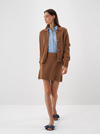 Xint Camel Doğal Yün Dokulu Regular Fit Etek