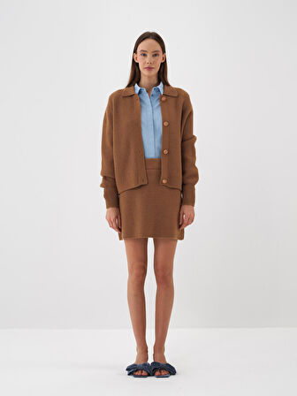 Xint Camel Doğal Yün Dokulu Regular Fit Etek