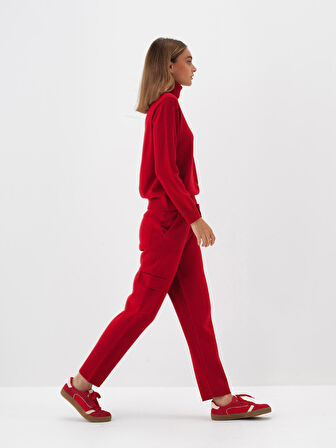 Xint Kırmızı Doğal Yün Dokulu Oversize Kazak