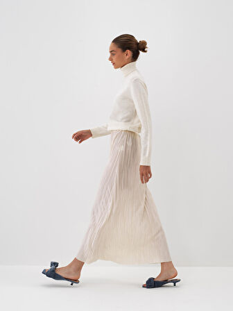 Xint Ekru Doğal Yün Dokulu Oversize Kazak