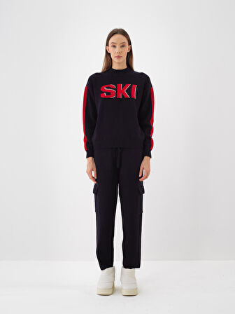 Xint Lacivert Doğal Yün Dokulu Oversize Kazak