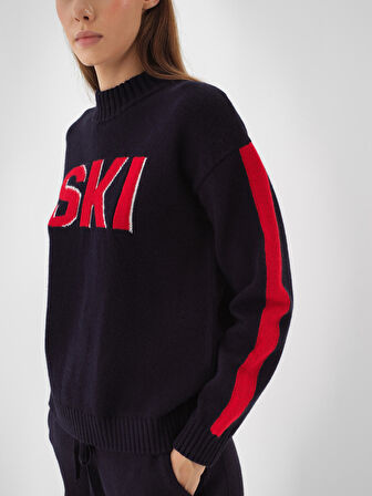 Xint Lacivert Doğal Yün Dokulu Oversize Kazak