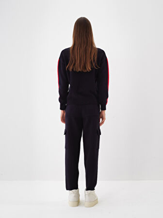 Xint Lacivert Doğal Yün Dokulu Oversize Kazak