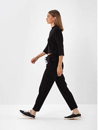 Xint Siyah Doğal Yün Dokulu Oversize Kazak