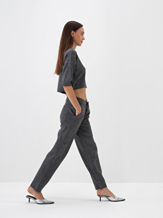 Xint Antrasit Doğal Yün Dokulu Oversize Kazak