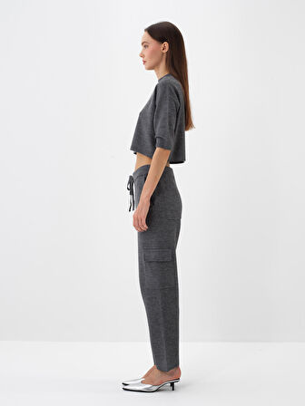 Xint Antrasit Doğal Yün Dokulu Oversize Kazak