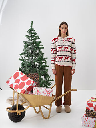 Xint Ekru Doğal Yün Dokulu Regular Fit Kazak