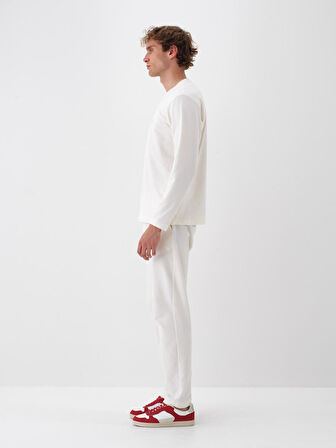 Xint Ekru Pamuk Dokulu Regular Fit Uzun Kollu Tişört