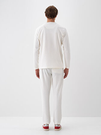 Xint Ekru Pamuk Dokulu Regular Fit Uzun Kollu Tişört