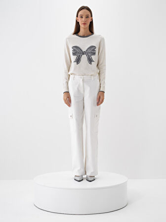 Xint Ekru Doğal Yün Dokulu Regular Fit Kazak