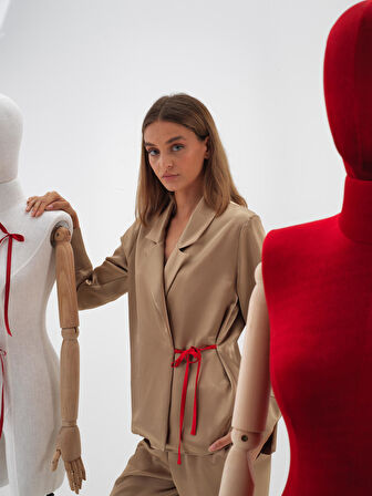 Xint Camel İpeksi Saten Regular Fit Gömlek