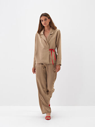 Xint Camel İpeksi Saten Regular Fit Gömlek