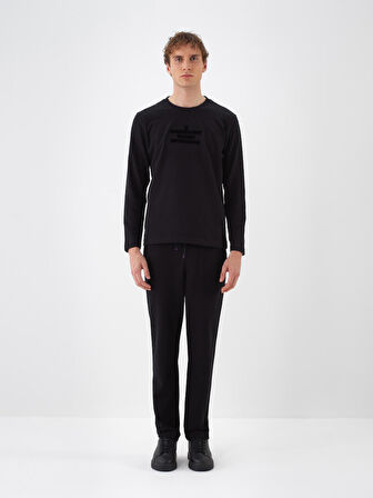 Xint Siyah Pamuk Dokulu Regular Fit Uzun Kollu Tişört