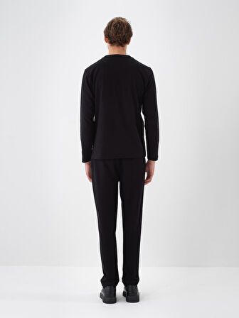 Xint Siyah Pamuk Dokulu Regular Fit Uzun Kollu Tişört