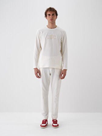 Xint Ekru Pamuk Dokulu Regular Fit Uzun Kollu Tişört