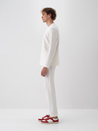 Xint Ekru Pamuk Dokulu Regular Fit Uzun Kollu Tişört