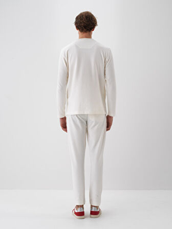 Xint Ekru Pamuk Dokulu Regular Fit Uzun Kollu Tişört