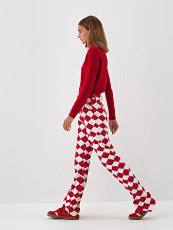 Xint Kırmızı Doğal Yün Dokulu Slim Fit Kazak