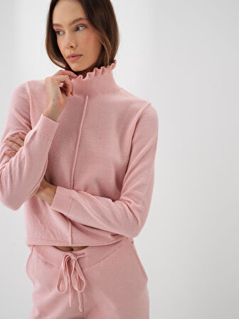 Xint Pembe Doğal Yün Dokulu Slim Fit Kazak