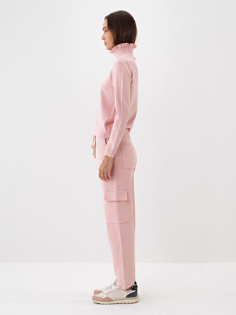 Xint Pembe Doğal Yün Dokulu Slim Fit Kazak