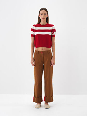 Xint Kırmızı Doğal Yün Dokulu Regular Fit Kazak