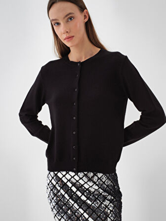 Xint Siyah Doğal Yün Dokulu Regular Fit Hırka