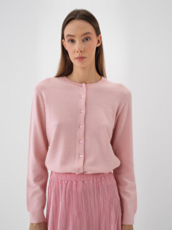 Xint Pembe Doğal Yün Dokulu Regular Fit Hırka