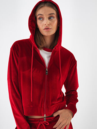 Xint Kırmızı Lüks Dokulu Soft Kadife Regular Fit Sweatmont
