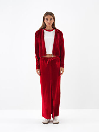 Xint Kırmızı Lüks Dokulu Soft Kadife Regular Fit Sweatmont