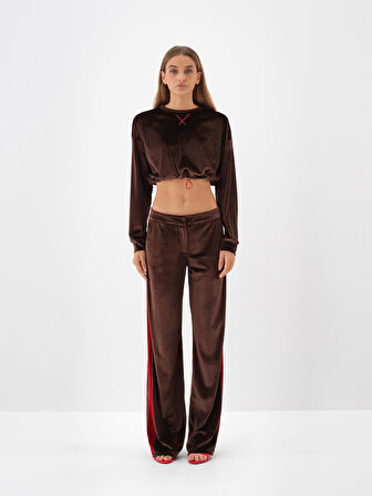 Xint Kahverengi Lüks Dokulu Soft Kadife Oversize Pantolon