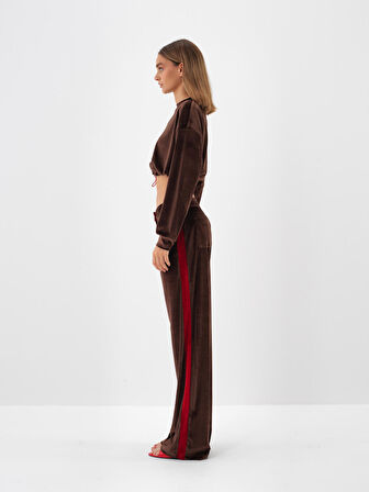 Xint Kahverengi Lüks Dokulu Soft Kadife Oversize Pantolon