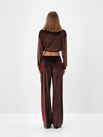 Xint Kahverengi Lüks Dokulu Soft Kadife Oversize Pantolon