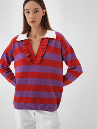 Xint Mor Yumuşak Dokulu Oversize Kazak