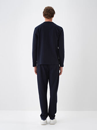 Xint Lacivert Pamuk Dokulu Regular Fit Uzun Kollu Tişört