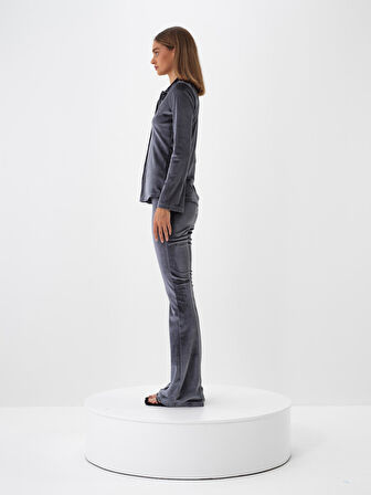 Xint Antrasit Lüks Dokulu Soft Kadife Slim Fit Gömlek