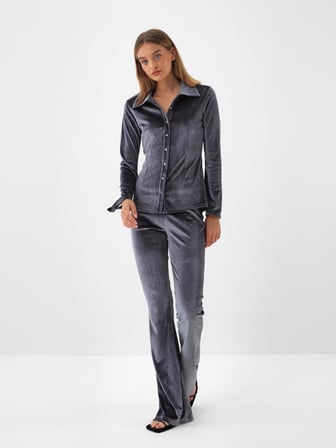 Xint Antrasit Lüks Dokulu Soft Kadife Slim Fit Pantolon
