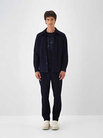 Xint Lacivert Esnek Dokulu Regular Fit Gömlek Ceket