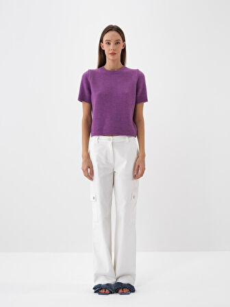 Xint Beyaz Lüks Dokulu Soft Kadife Oversize Pantolon