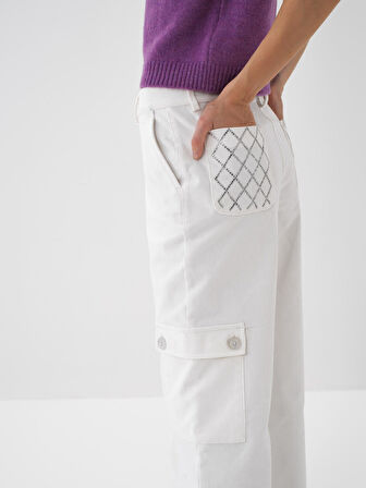 Xint Beyaz Lüks Dokulu Soft Kadife Oversize Pantolon