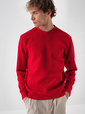 Xint Kırmızı Pamuk Dokulu Regular Fit Sweatshirt