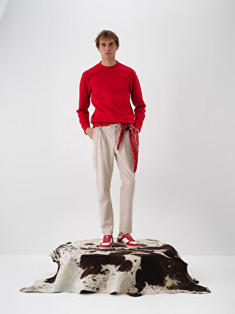 Xint Kırmızı Pamuk Dokulu Regular Fit Sweatshirt