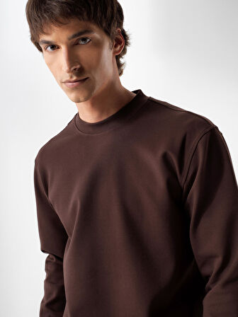 Xint Kahverengi Pamuk Dokulu Regular Fit Sweatshirt