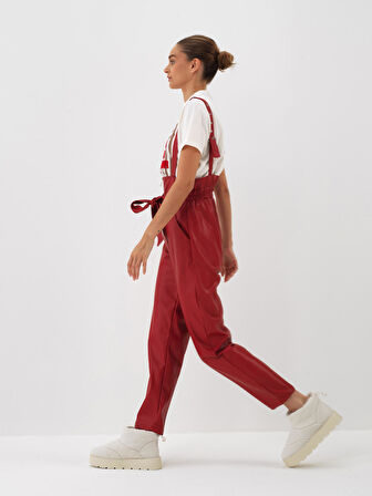 Xint Kırmızı Deri Görünümlü Regular Fit Salopet