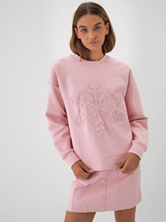 Xint Pembe Pamuk Dokulu Oversize Sweatshirt
