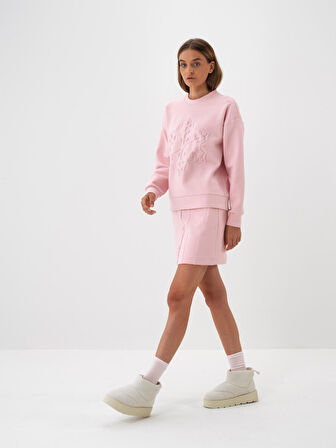 Xint Pembe Pamuk Dokulu Oversize Sweatshirt