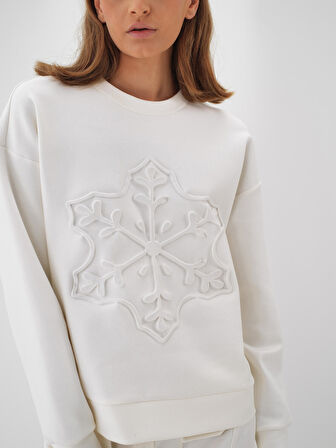 Xint Ekru Pamuk Dokulu Oversize Sweatshirt