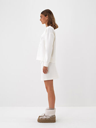 Xint Ekru Pamuk Dokulu Oversize Sweatshirt