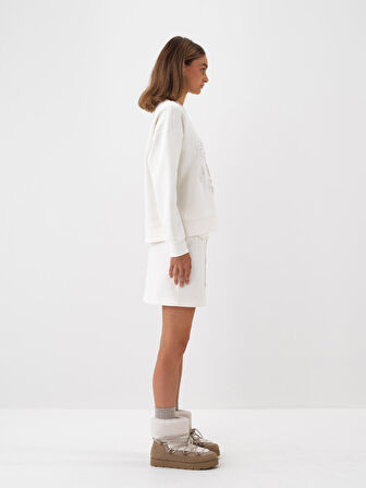 Xint Ekru Pamuk Dokulu Oversize Sweatshirt