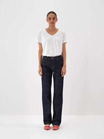 Xint Lacivert Pamuk Dokulu Oversize Pantolon